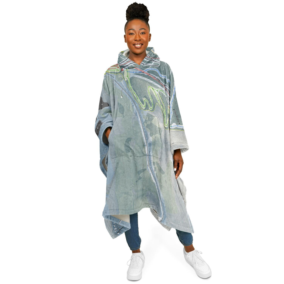 Blue Mountain, Pennsylvania Ski Resort Map Flannel Blanket Poncho