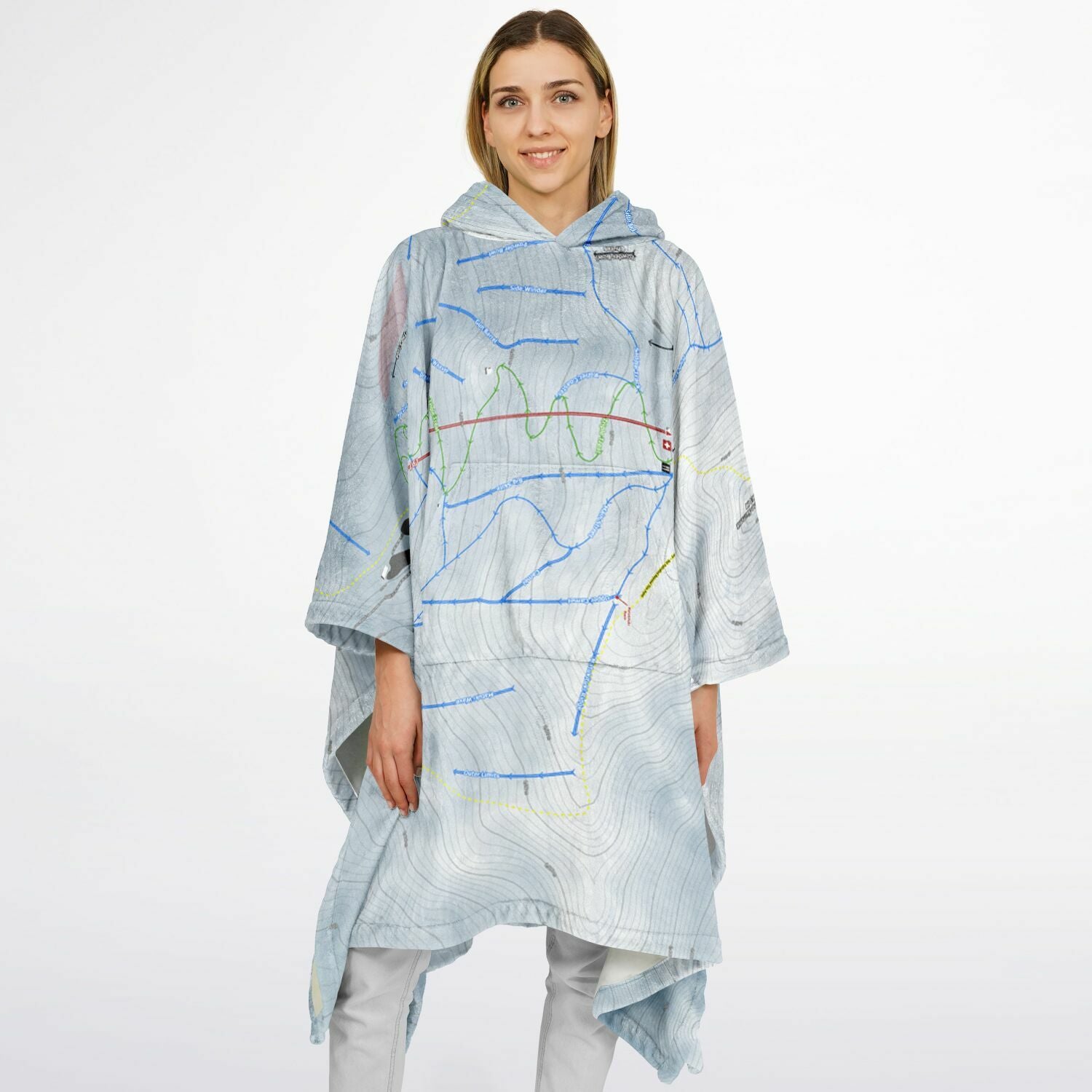 Treble Cone, New Zealand Ski Resort Map Flannel Blanket Poncho - Powderaddicts