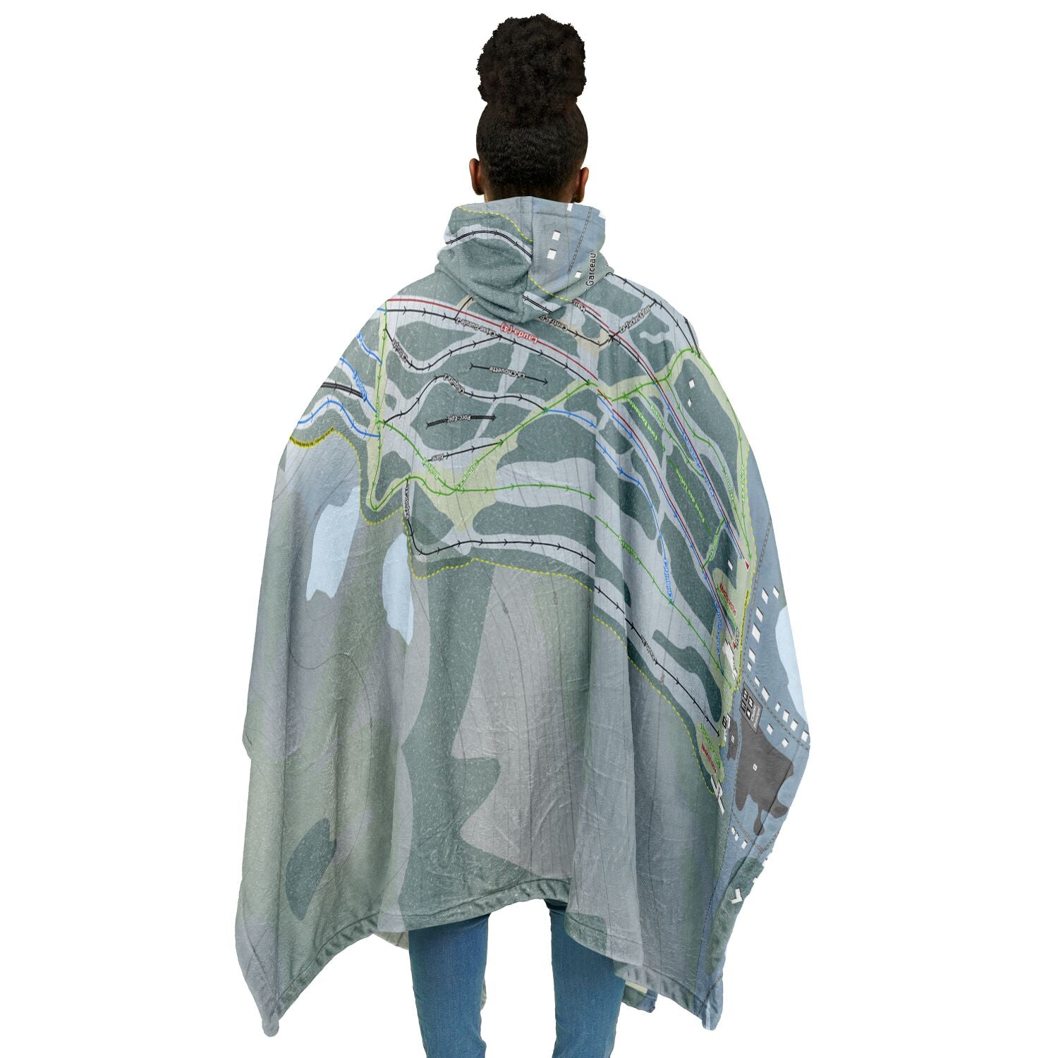 Ski Garceau, Quebec Ski Resort Map Flannel Blanket Poncho