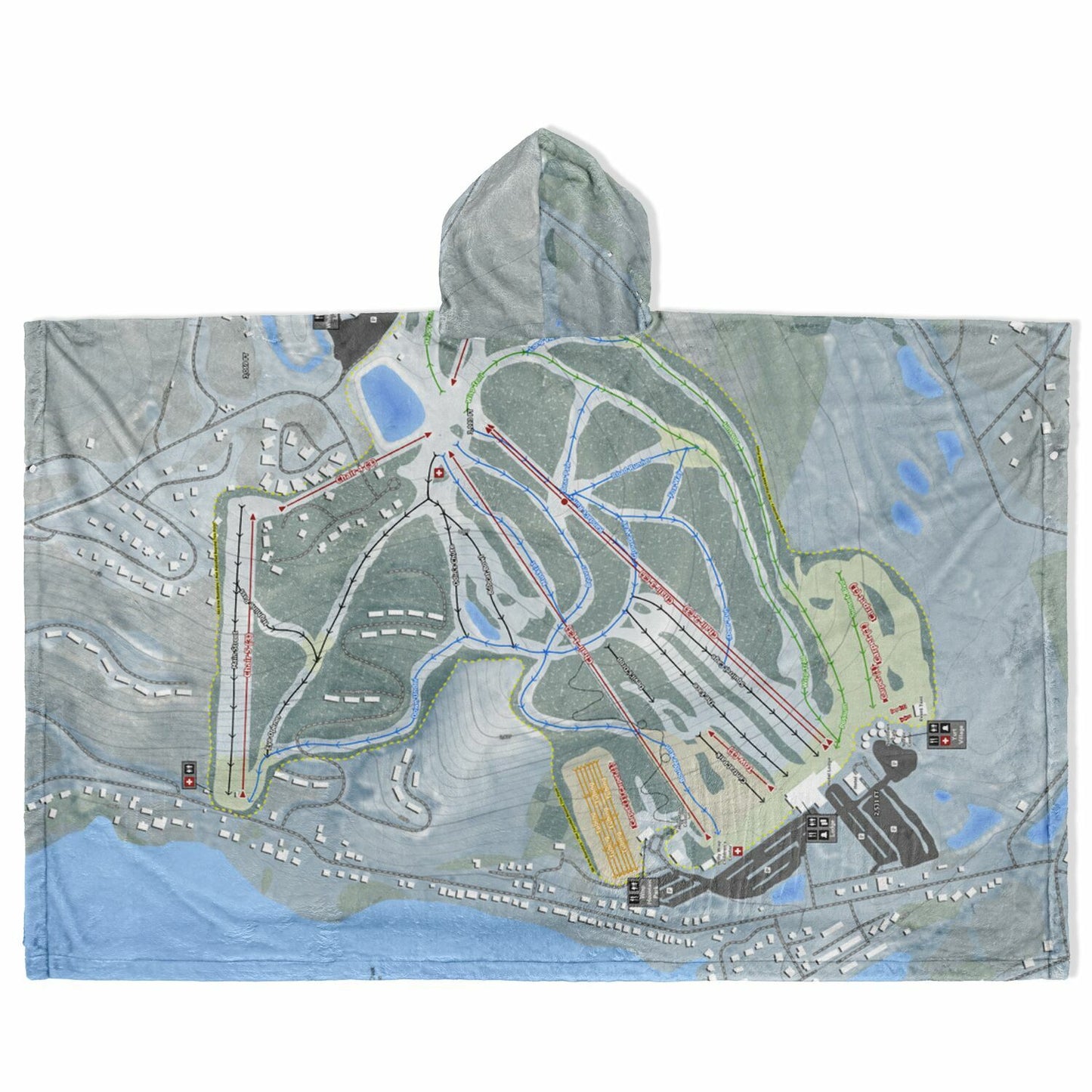 Wisp, Maryland Ski Resort Map Flannel Blanket Poncho