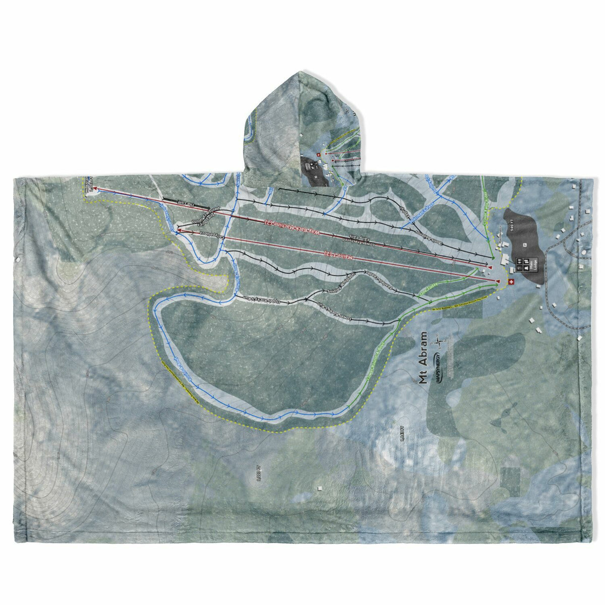 Mt Abram, Maine Ski Resort Map Flannel Blanket Poncho