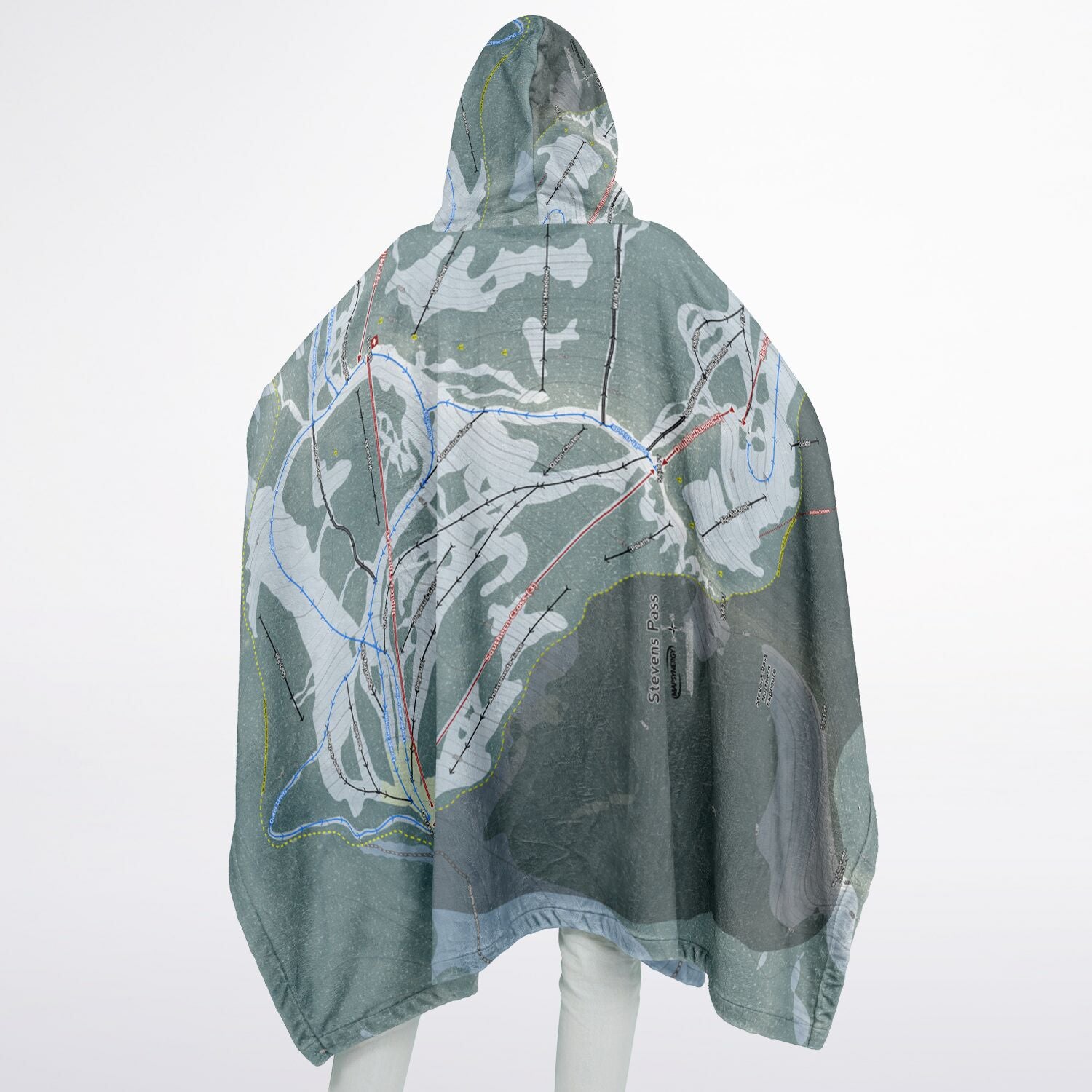 Stevens Pass, Washington Ski Resort Map Flannel Blanket Poncho
