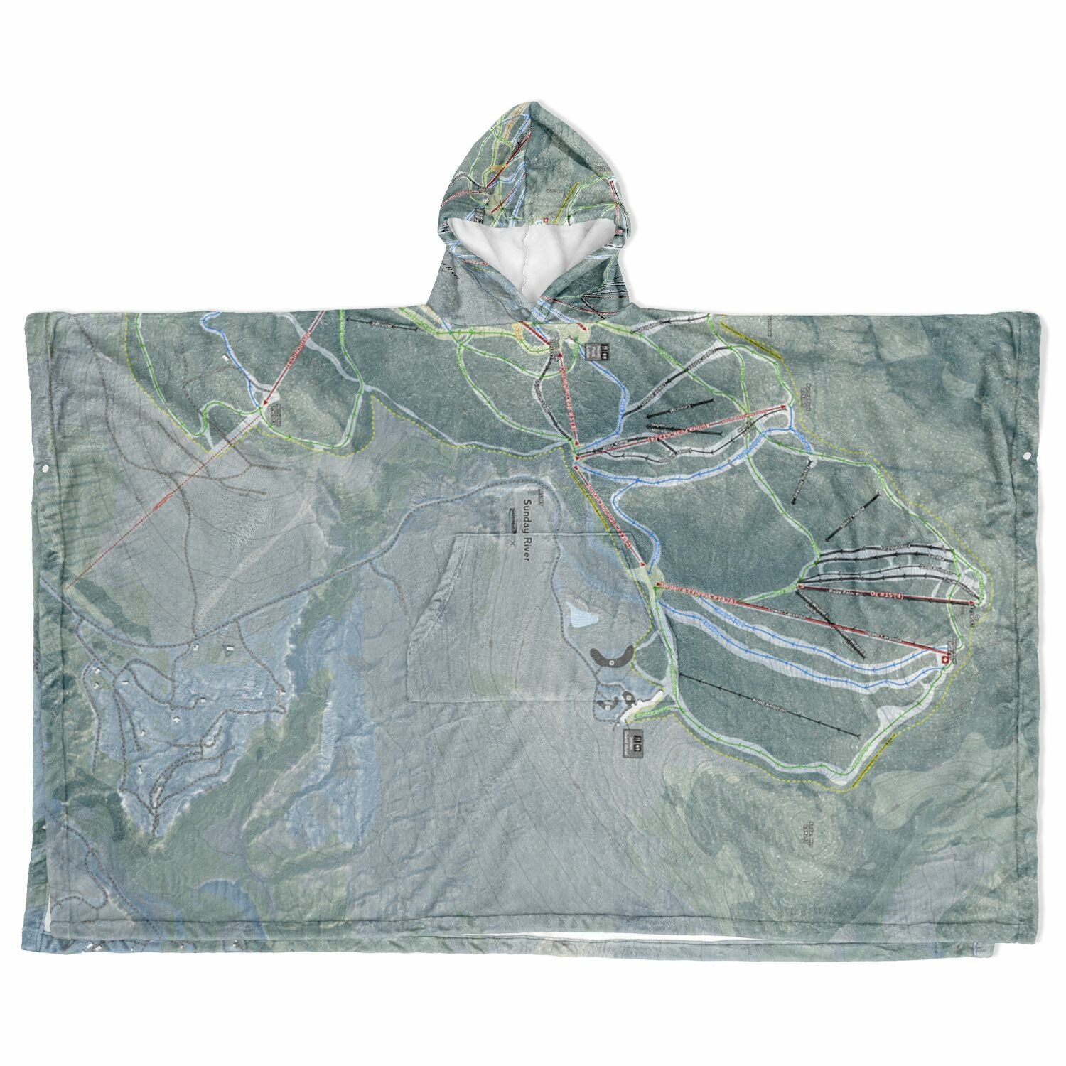Sunday River, Maine Ski Resort Map Flannel Blanket Poncho