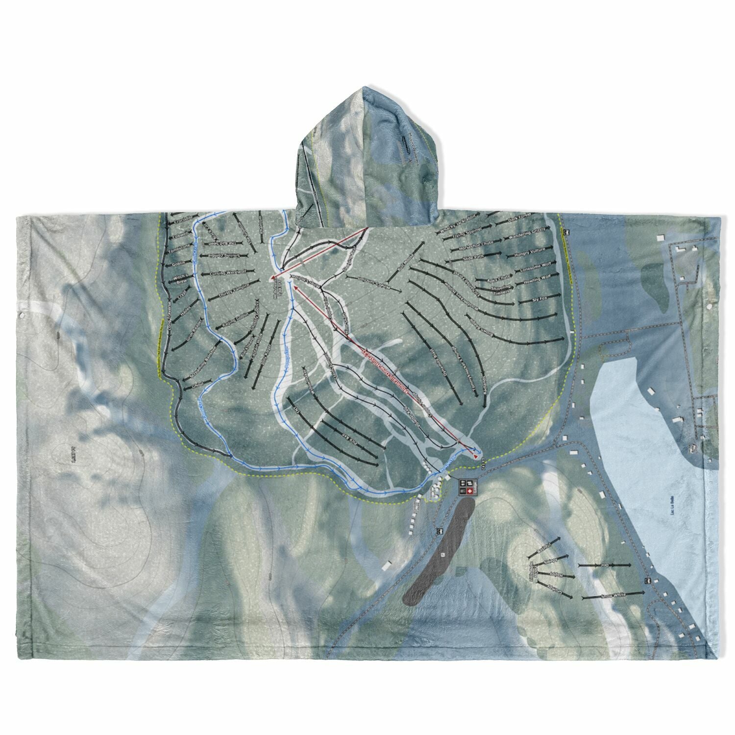 Mount Bohemia, Michigan Ski Resort Map Flannel Blanket Poncho