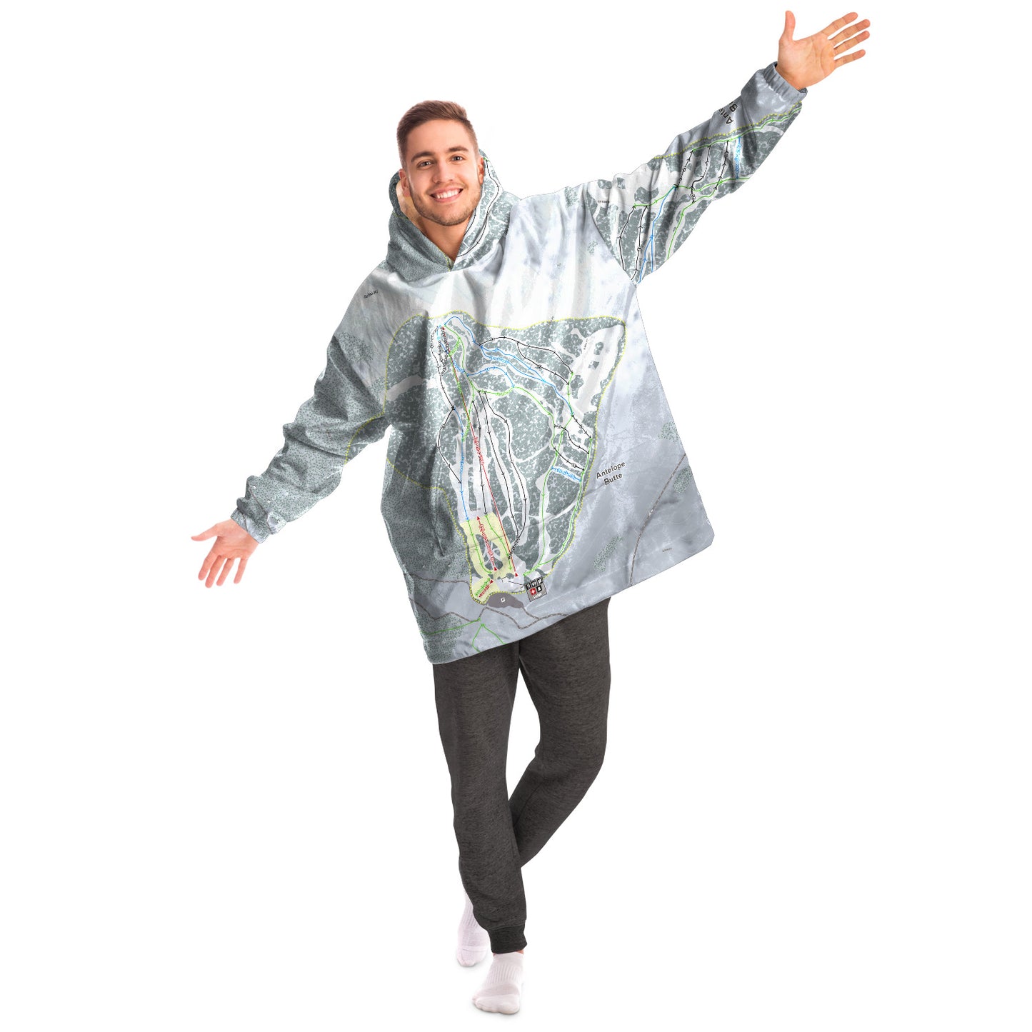 Antelope Butte, Wyoming Ski Trail Map Snug Hoodie