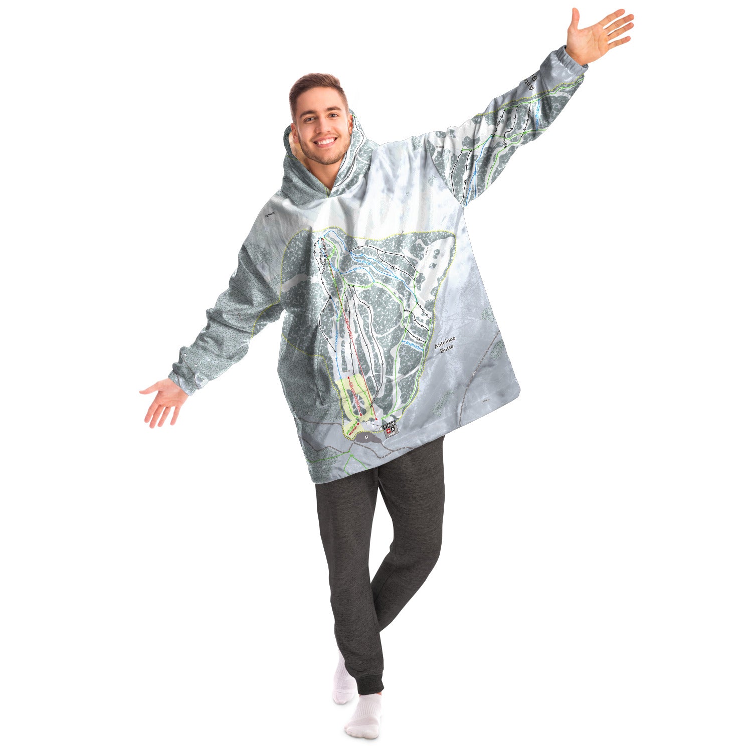 Antelope Butte, Wyoming Ski Trail Map Snug Hoodie