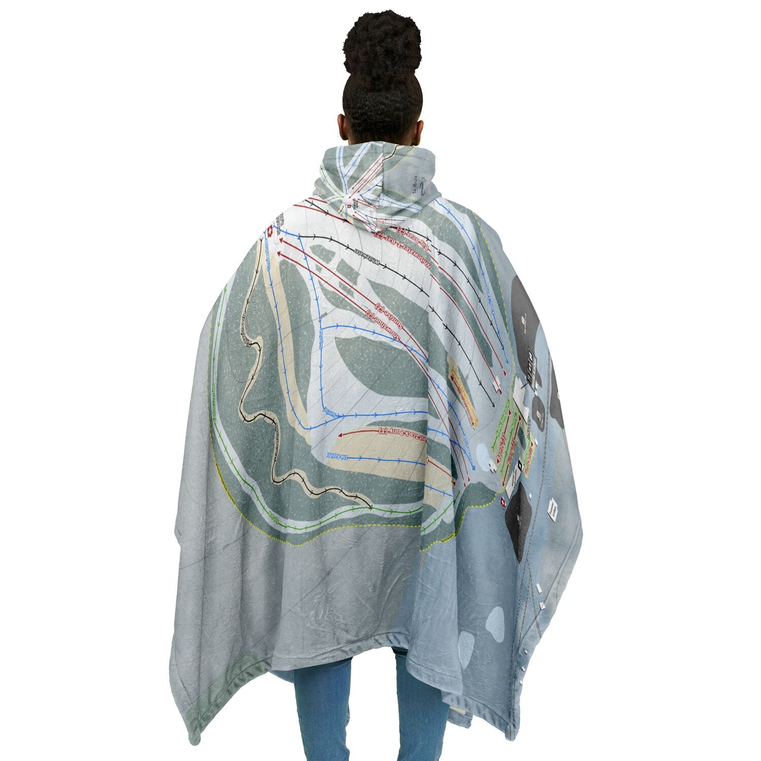 Ski Brule, Michigan Ski Resort Map Flannel Blanket Poncho