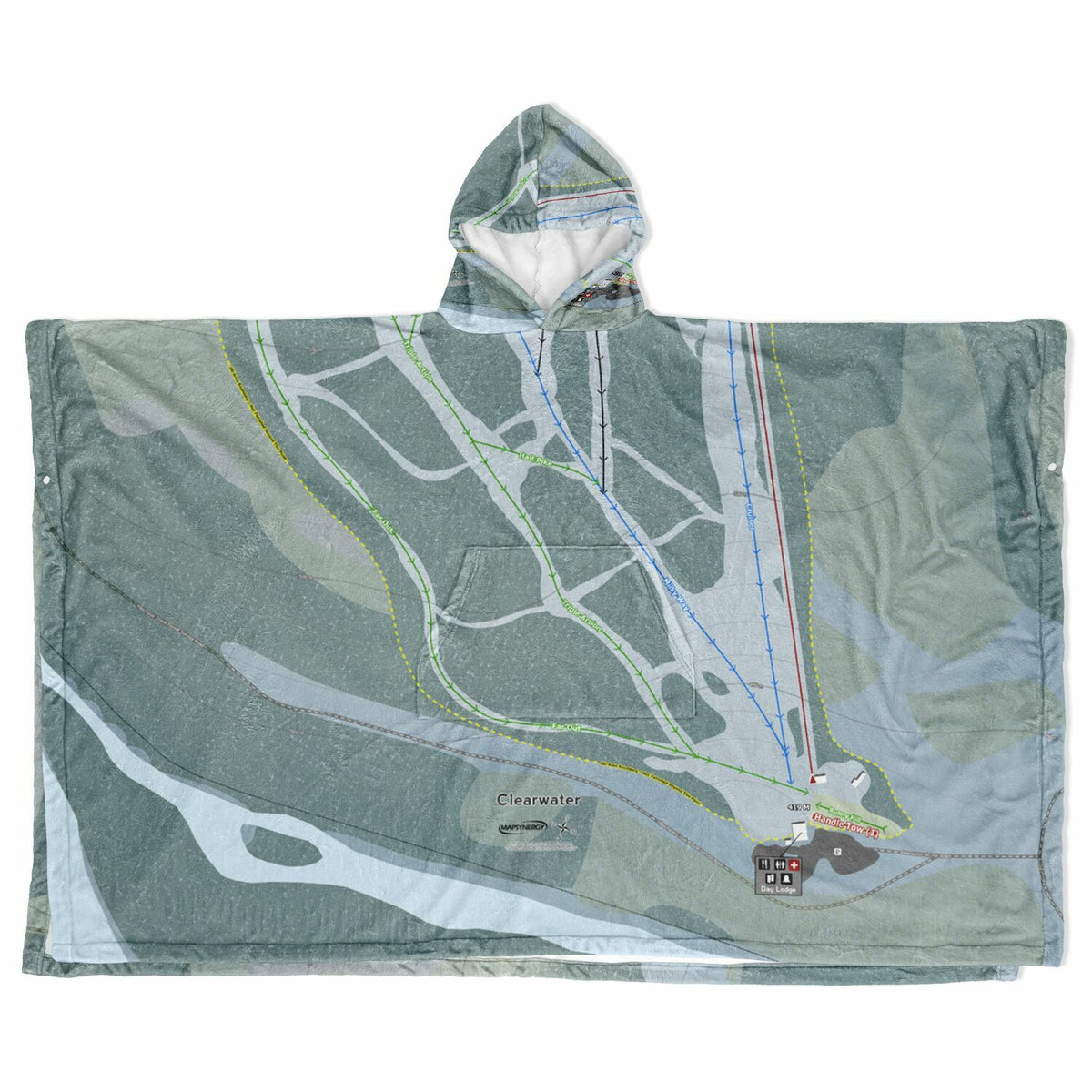 Clearwater, British Columbia Ski Resort Map Flannel Blanket Poncho