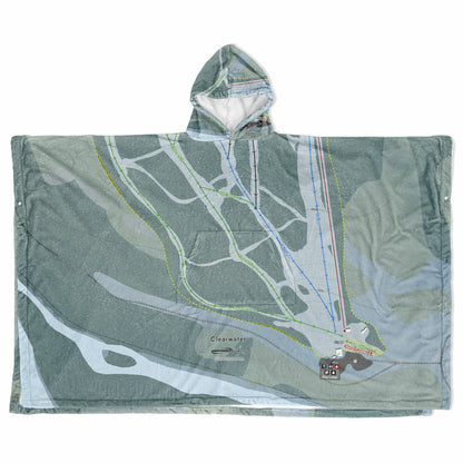 Clearwater, British Columbia Ski Resort Map Flannel Blanket Poncho