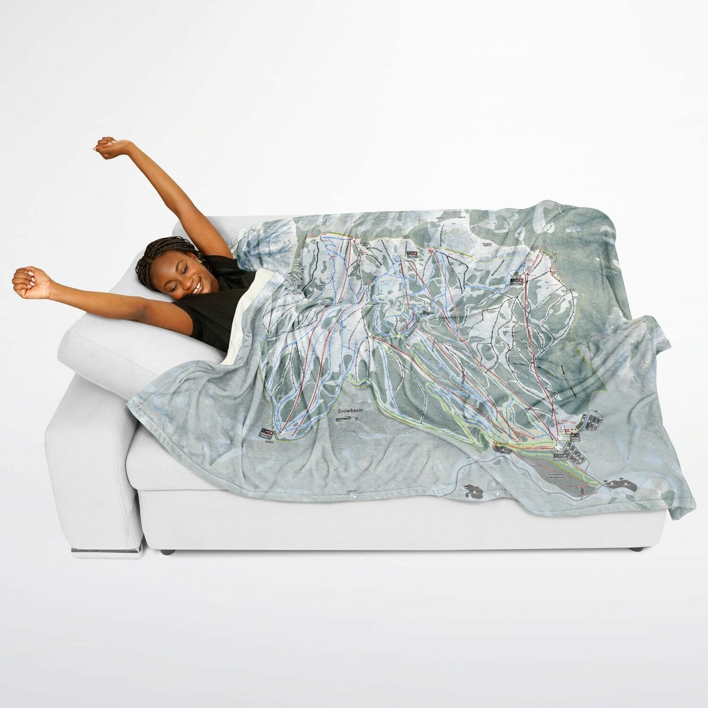 Snowbasin, Utah Ski Resort Map Flannel Blanket Poncho