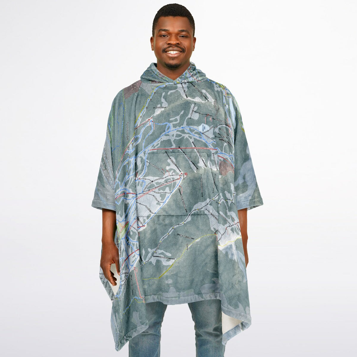 Big Cottonwood Canyon, Utah Ski Resort Map Flannel Blanket Poncho