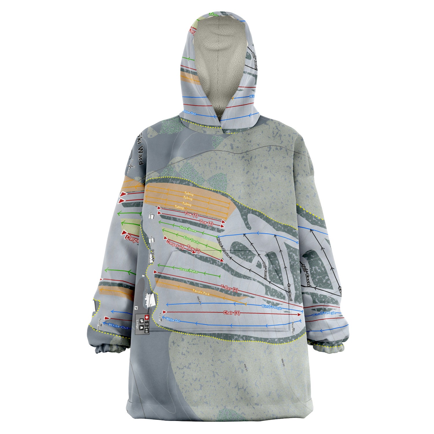 Ski Ward, Massachusetts Ski Trail Map Snug Hoodie
