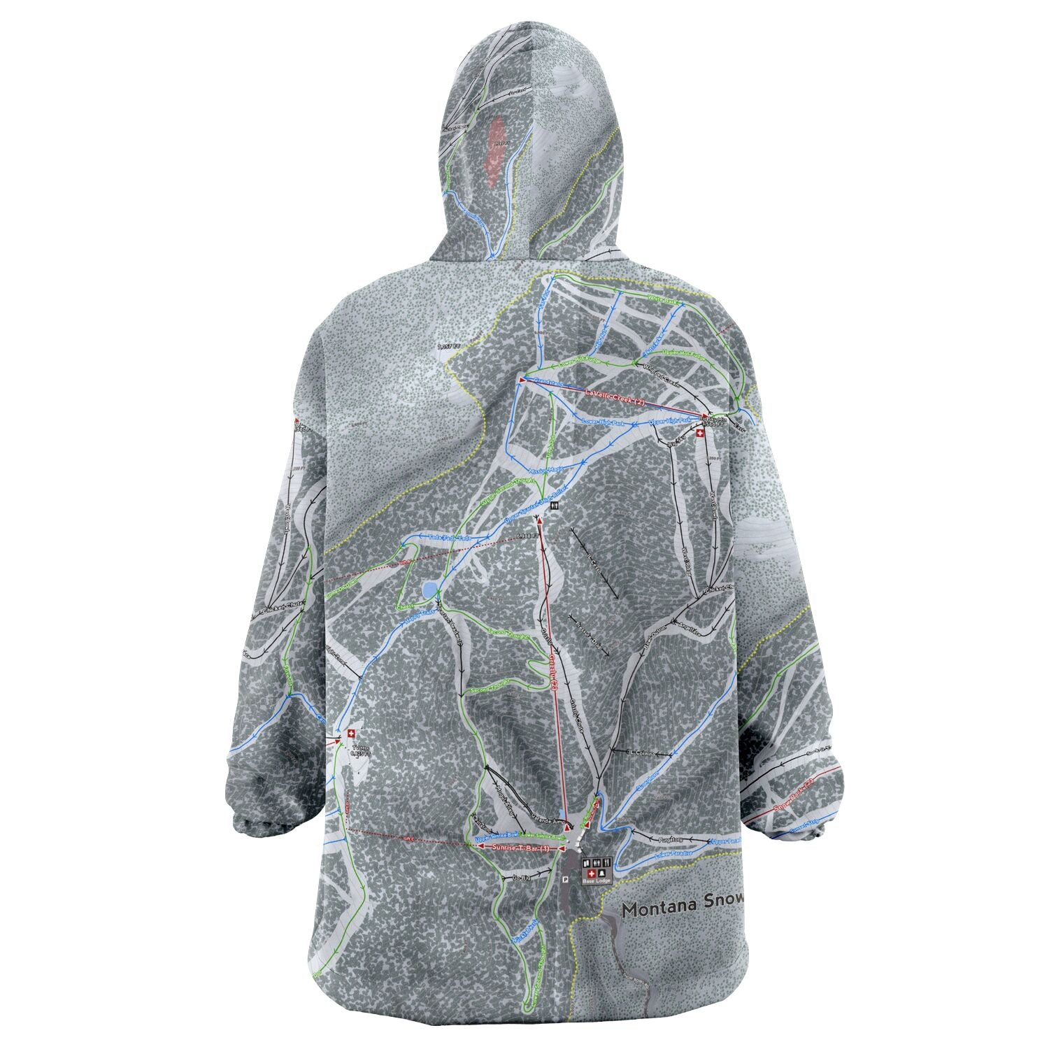 Montana Snowbowl, Montana Ski Trail Map Snug Hoodie - Powderaddicts