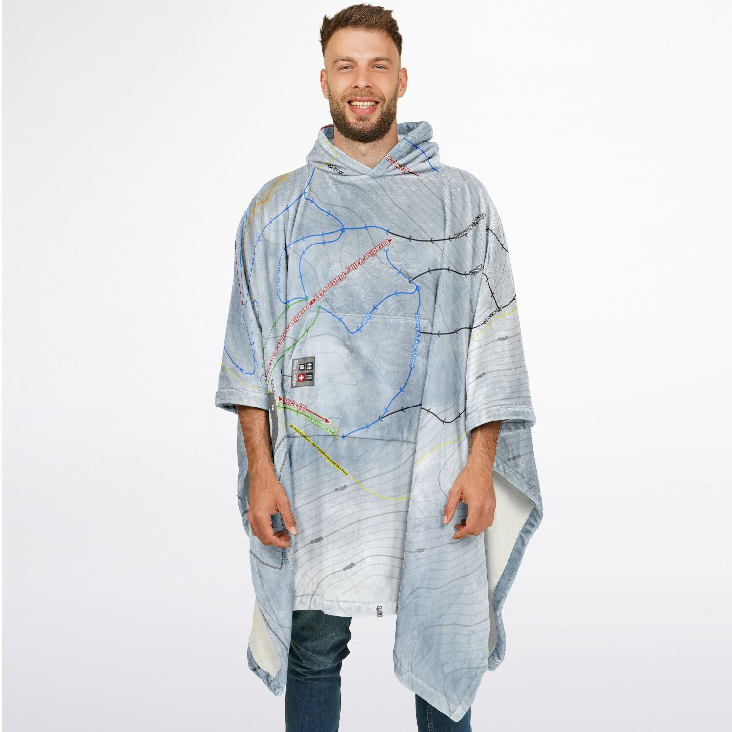 Mt Lyford, New Zealand Ski Resort Map Flannel Blanket Poncho - Powderaddicts