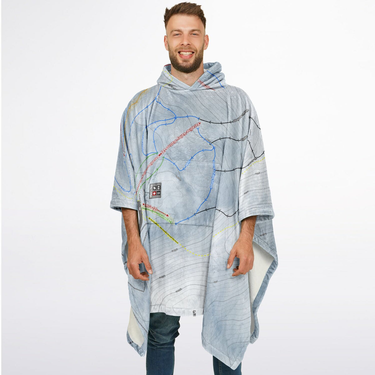 Mt Lyford, New Zealand Ski Resort Map Flannel Blanket Poncho