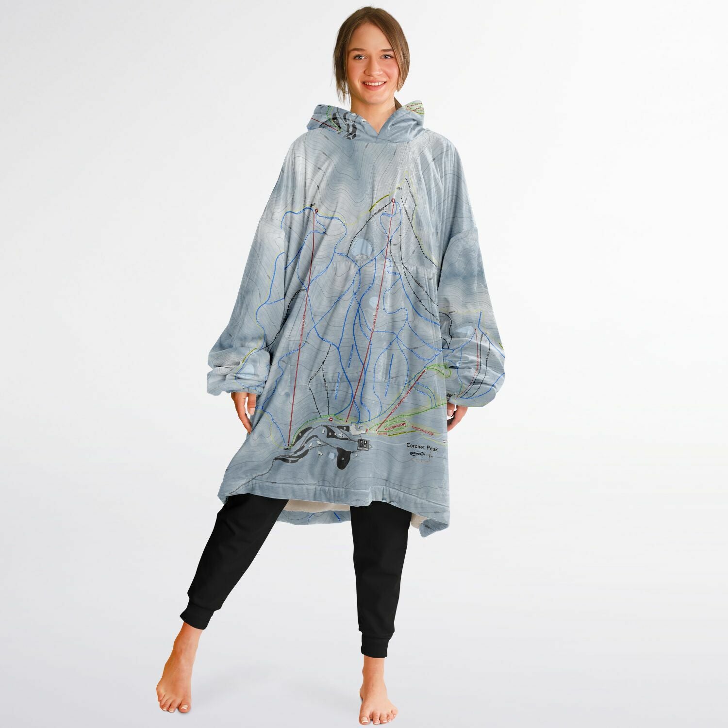Coronet Peak, New Zealand Ski Trail Map - Snug Hoodie - Powderaddicts
