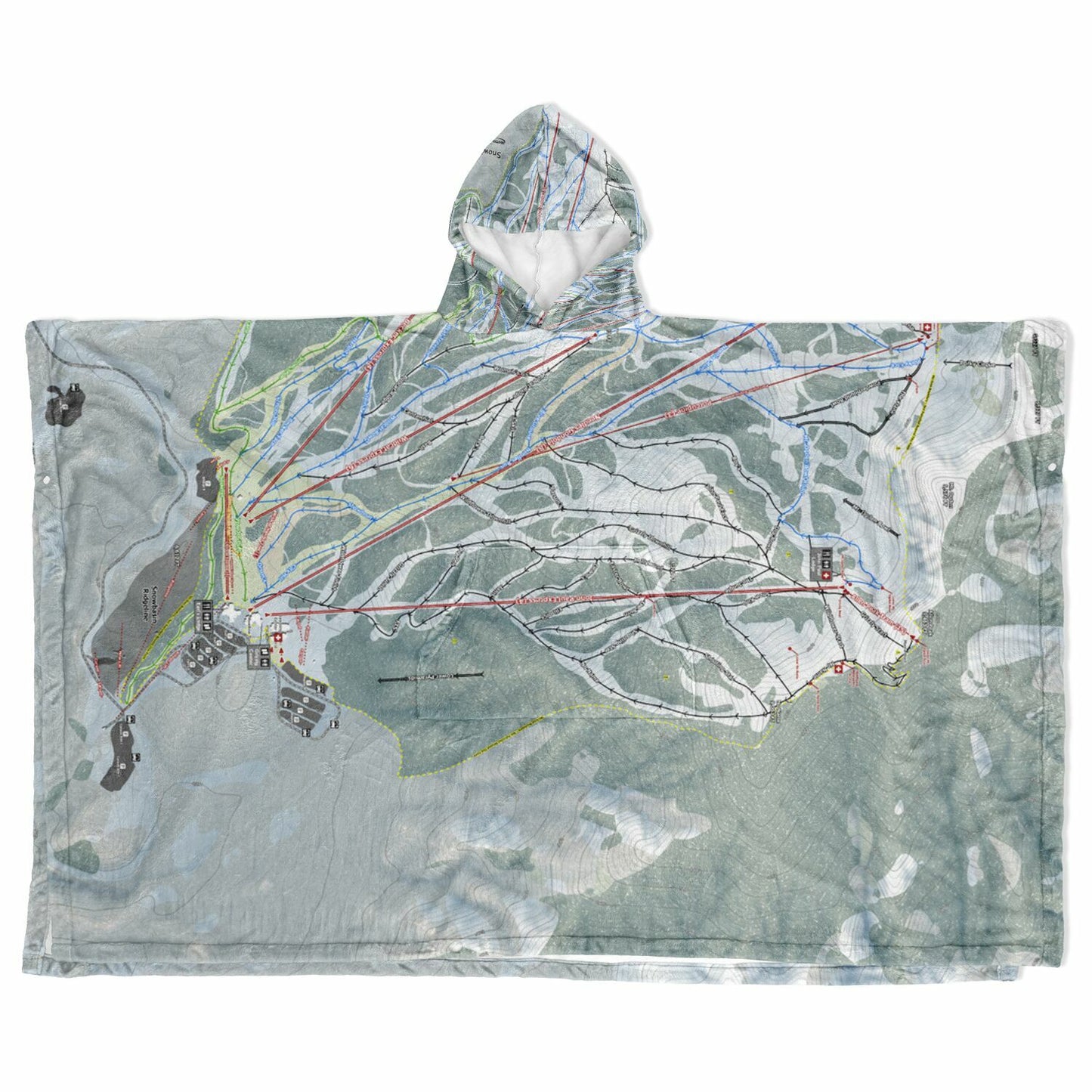 Snowbasin, Utah Ski Resort Map Flannel Blanket Poncho