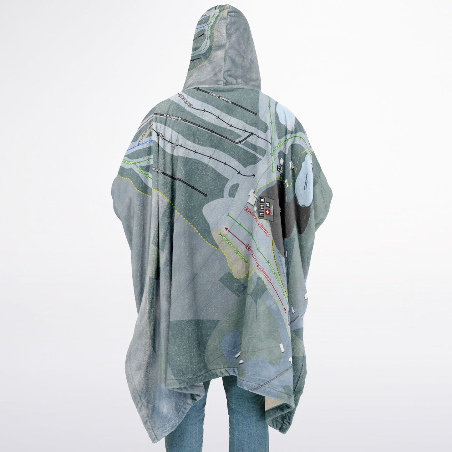 Royal Mountain, New York Ski Resort Map Flannel Blanket Poncho