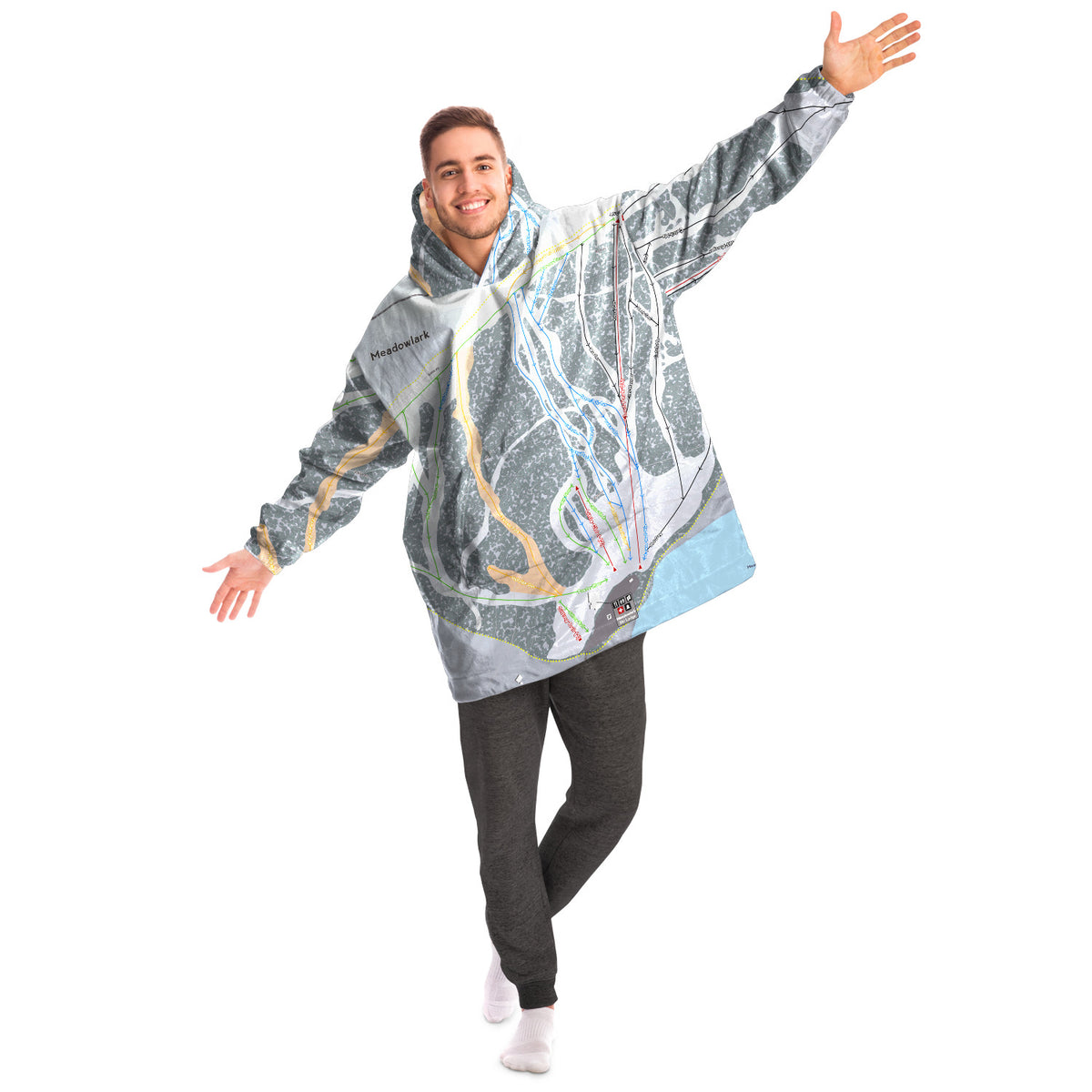 Meadowlark, Wyoming Ski Trail Map Snug Hoodie