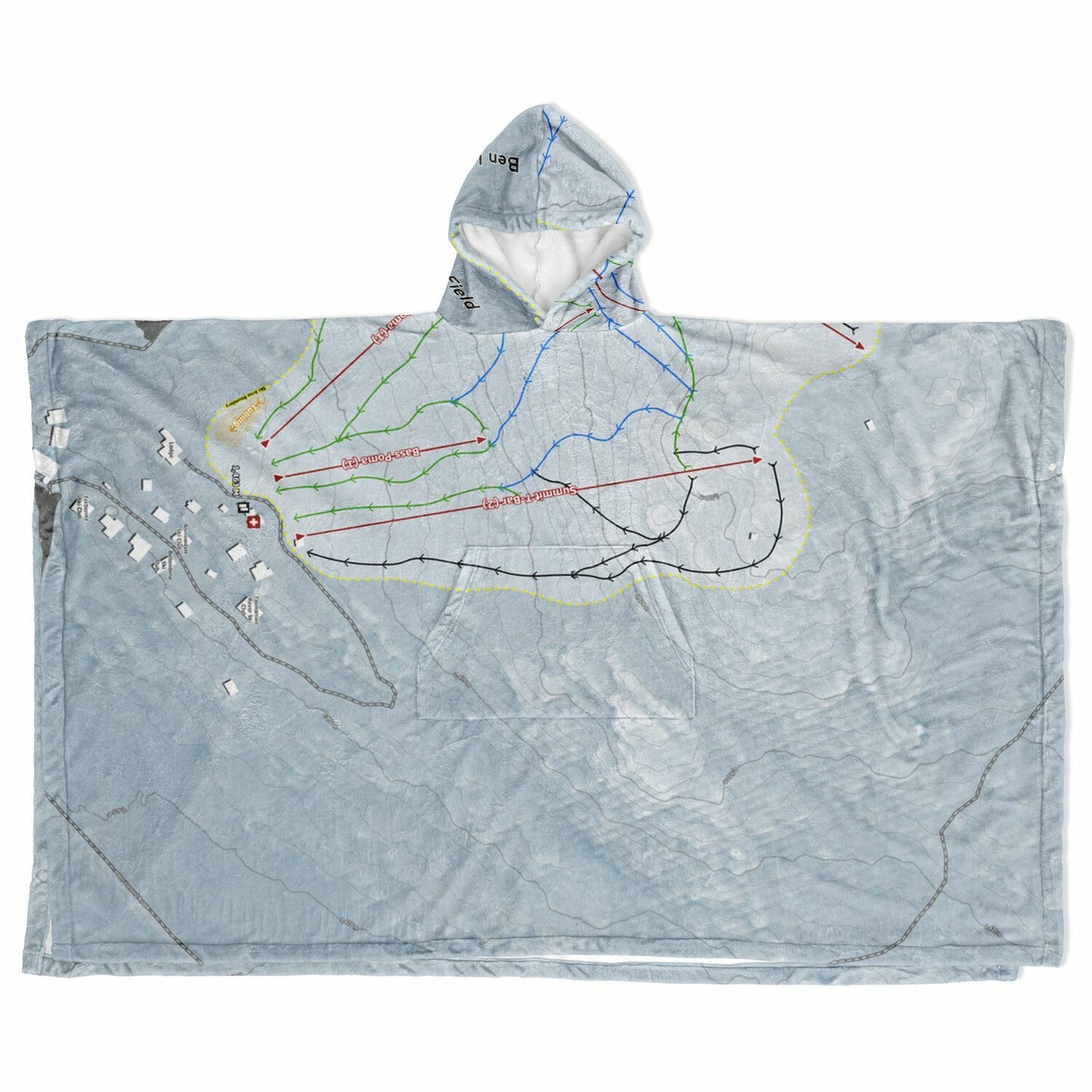 Ben Lomond Ski Resort, Australia Ski Resort Map Flannel Blanket Poncho - Powderaddicts