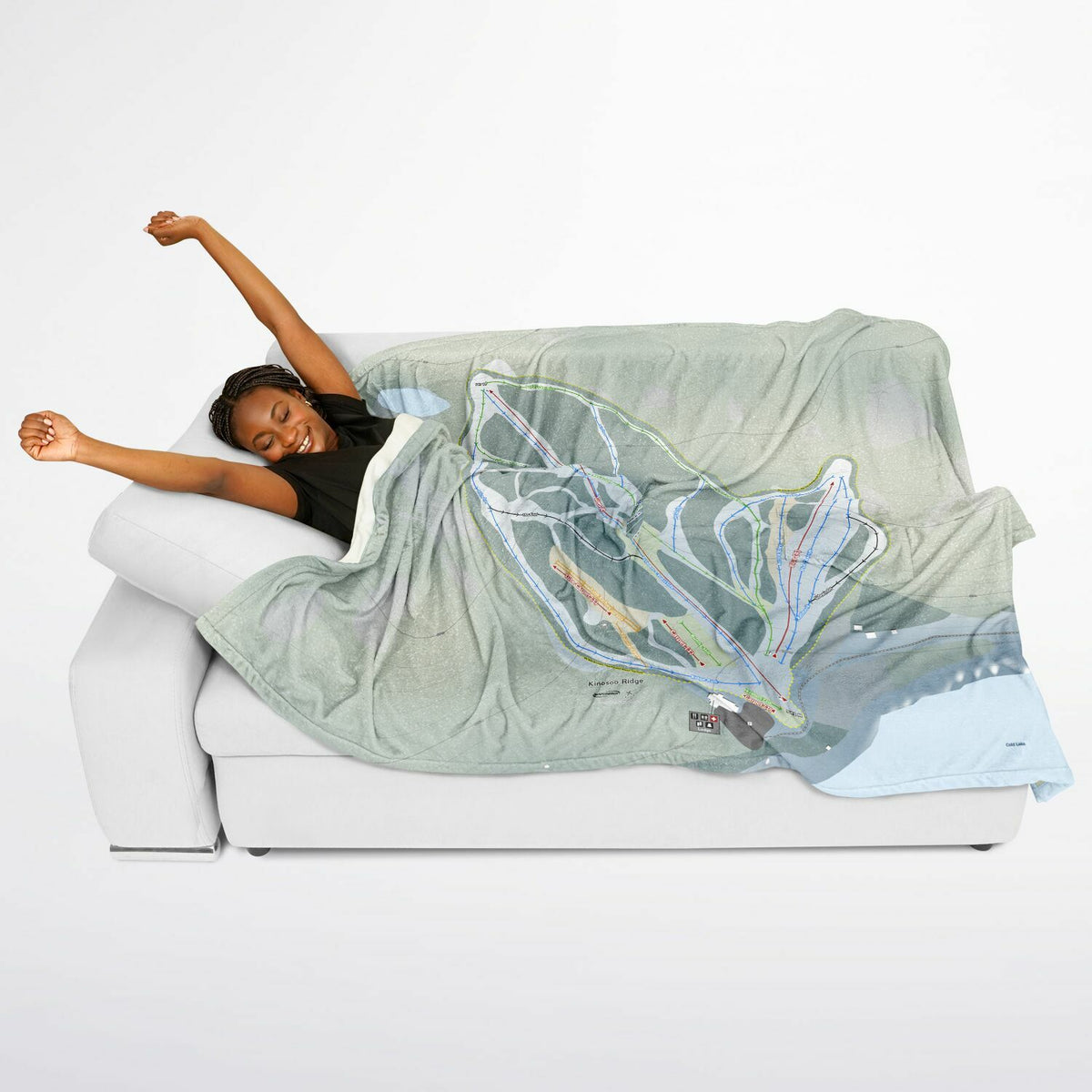 Kinosoo Ridge, Alberta Ski Resort Map Flannel Blanket Poncho