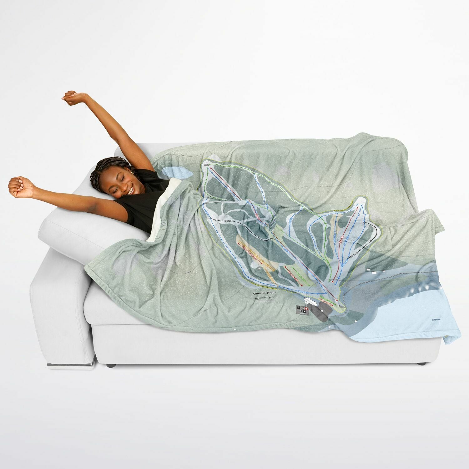 Kinosoo Ridge, Alberta Ski Resort Map Flannel Blanket Poncho