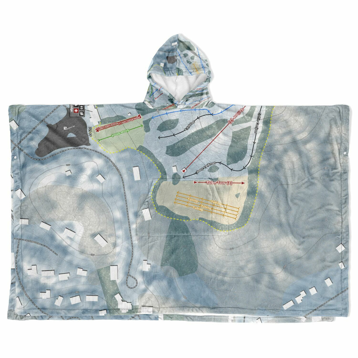 Mt Holiday, Michigan Ski Resort Map Flannel Blanket Poncho