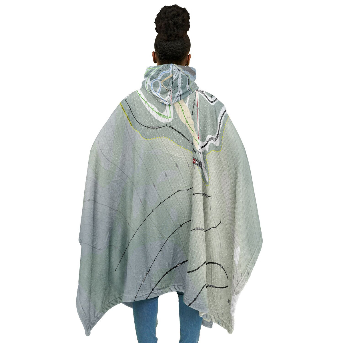 Mont Adstock, Quebec Ski Resort Map Flannel Blanket Poncho