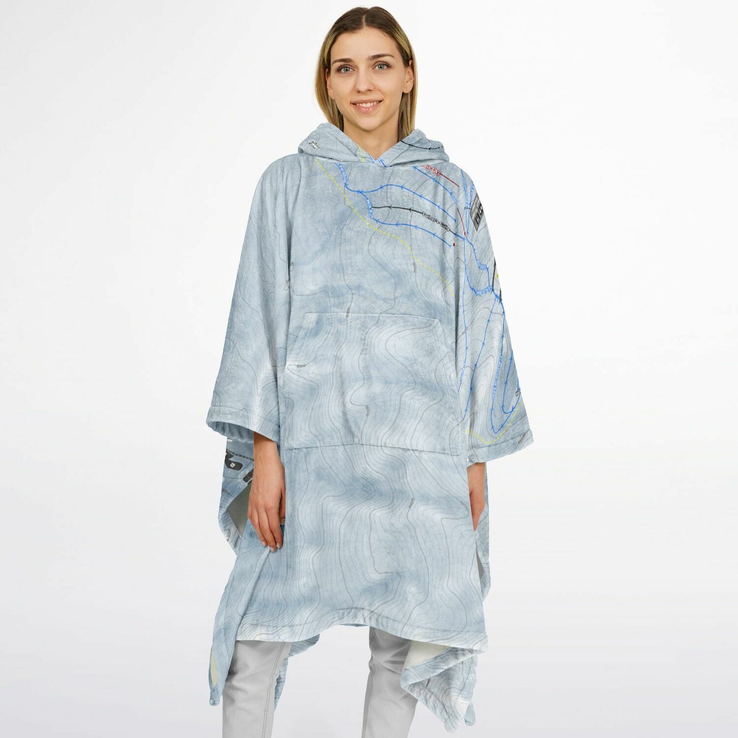 Mt. Whakapap, New Zealand Ski Resort Map Flannel Blanket Poncho - Powderaddicts