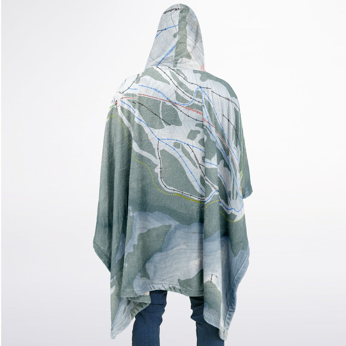 Pine Creek, Wyoming Ski Resort Map Flannel Blanket Poncho