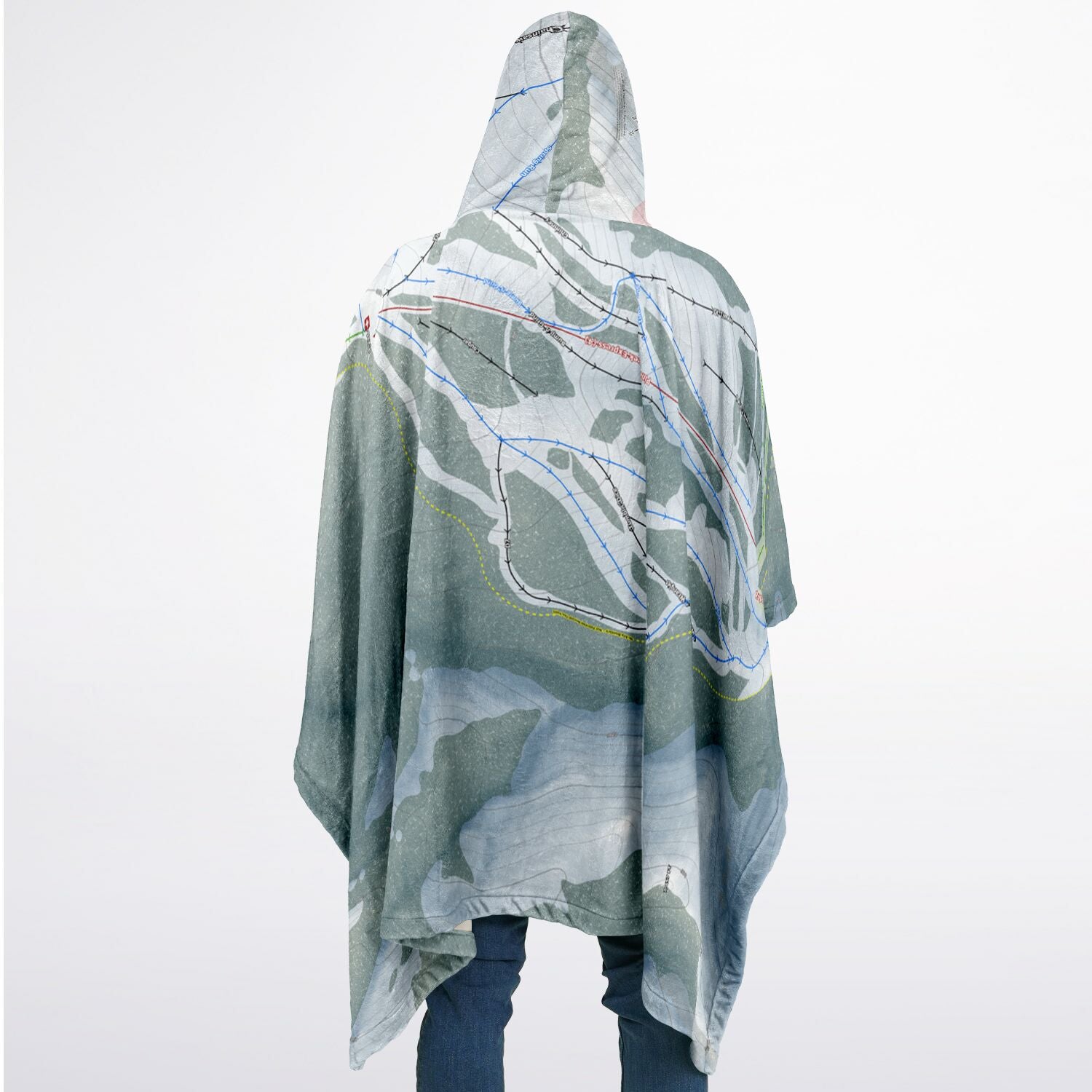 Pine Creek, Wyoming Ski Resort Map Flannel Blanket Poncho