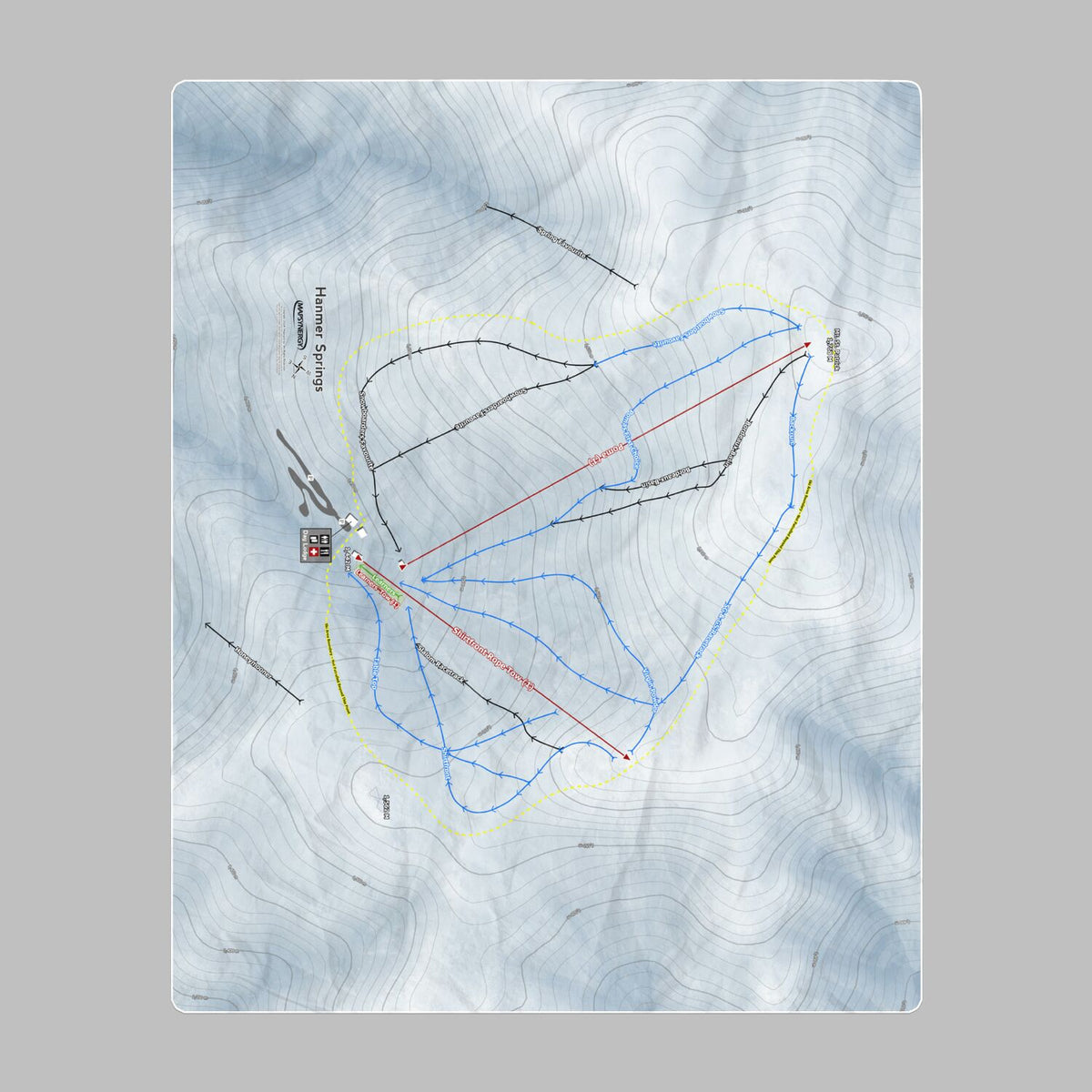 Hanmer Springs, New Zealand Ski Resort Map Printed Beach Towel