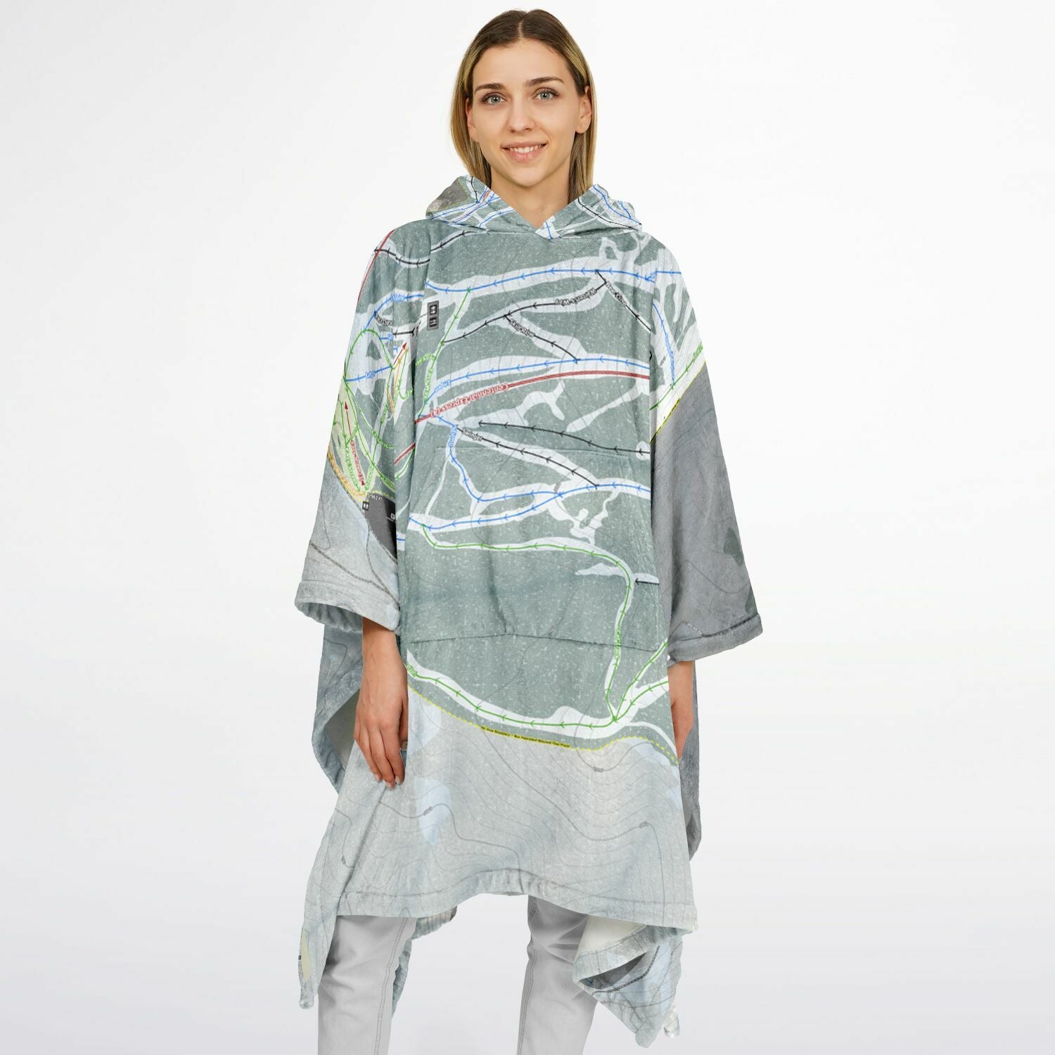 Brundage Mountain, Idaho Ski Resort Map Flannel Blanket Poncho