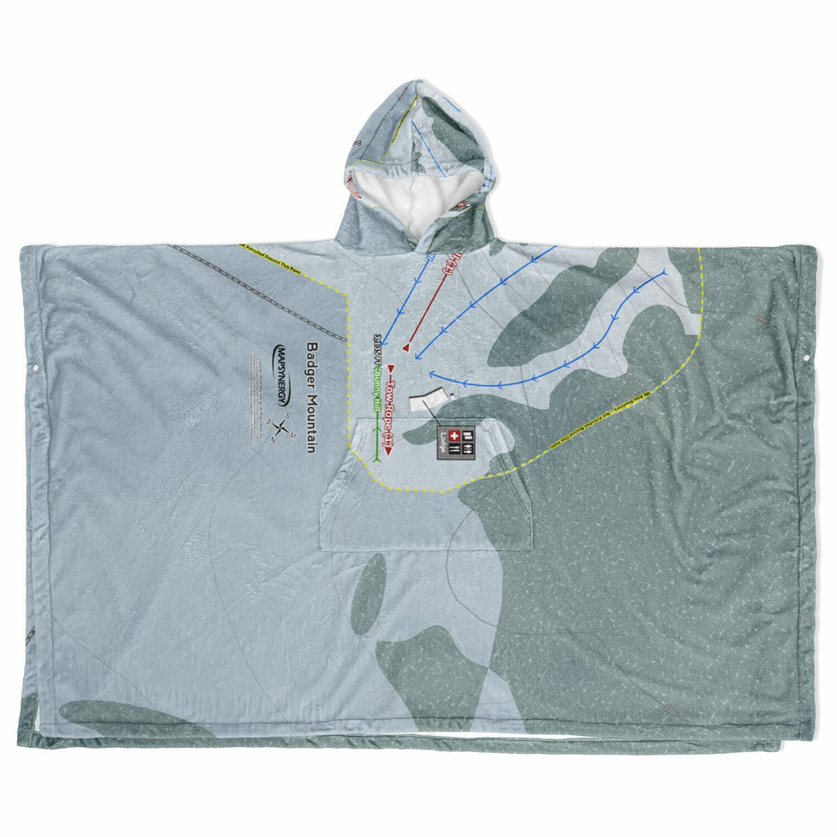 Badger Mountain, Washington Ski Resort Map Flannel Blanket Poncho