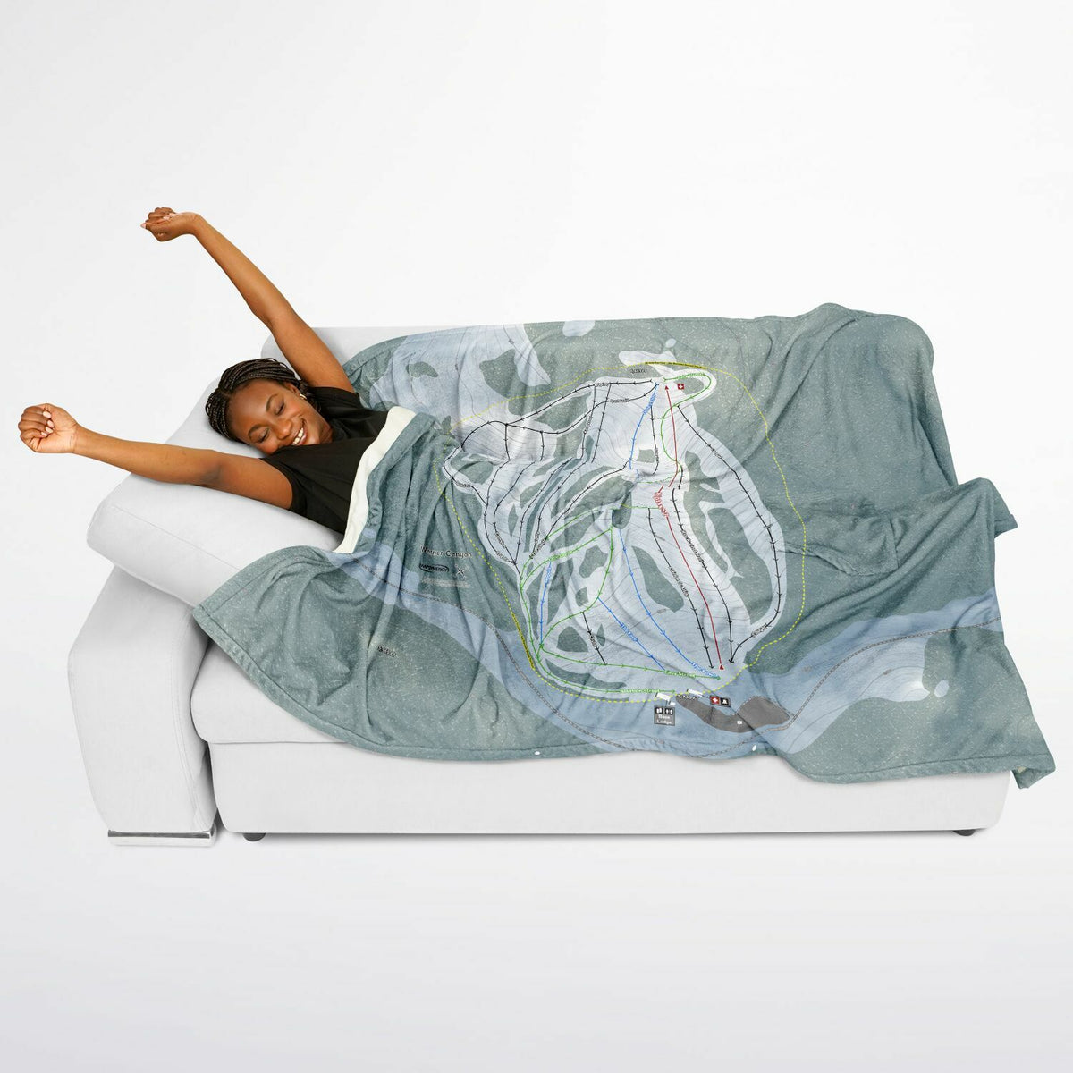 Warner Canyon, Oregon Ski Resort Map Flannel Blanket Poncho