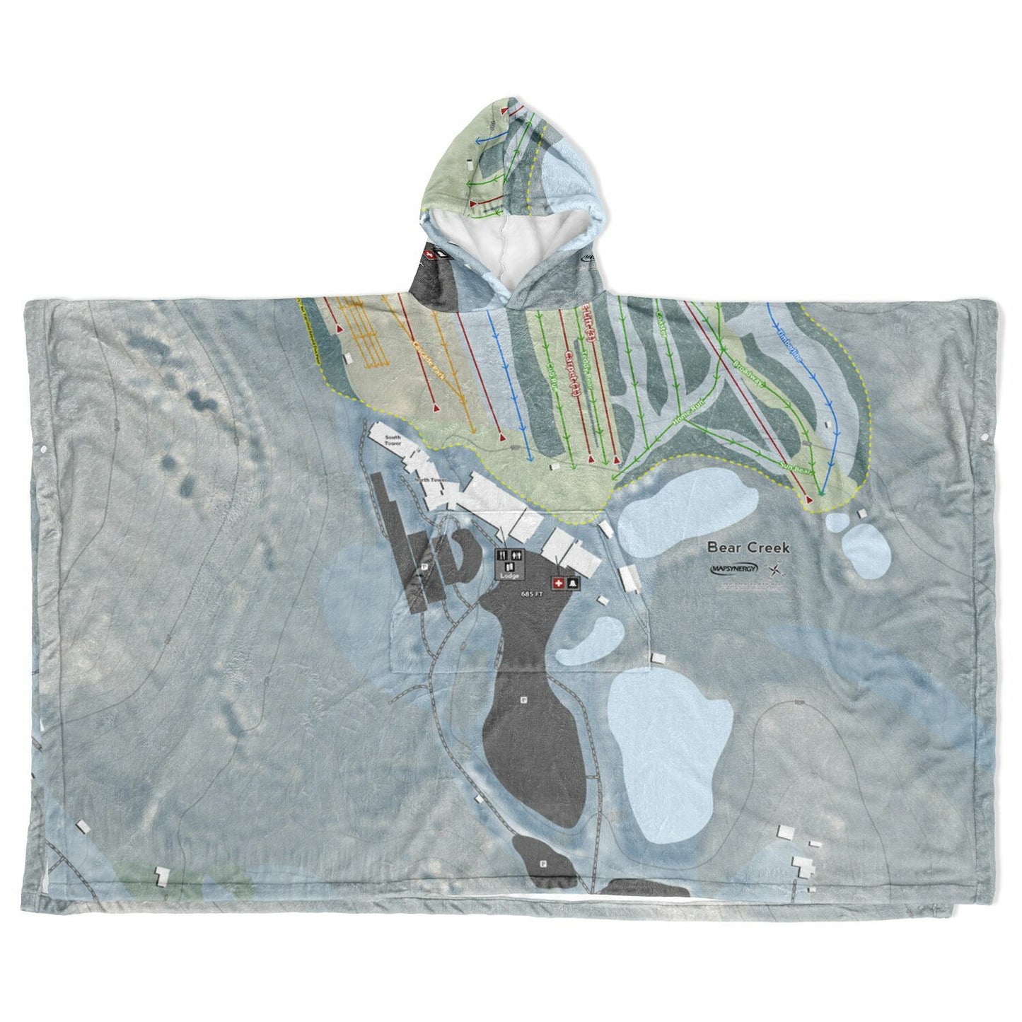 Bear Creek, Pennsylvania Ski Resort Map Flannel Blanket Poncho