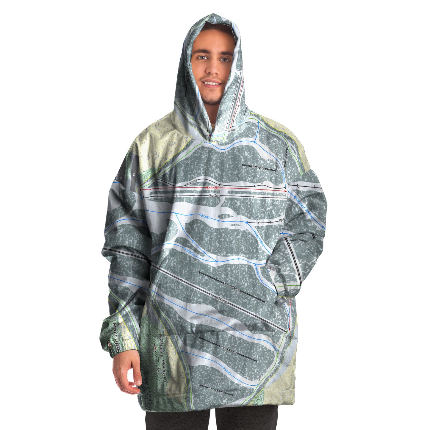 Porcupine Mountains, Michigan Ski Trail Map Snug Hoodie - Powderaddicts