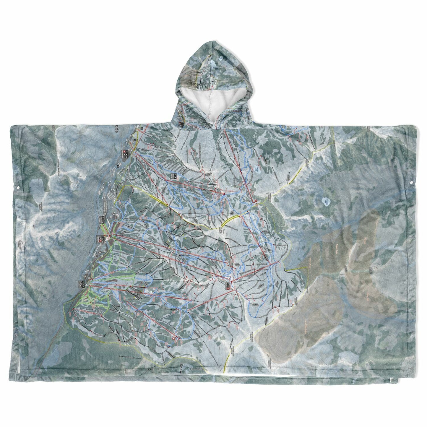 Cotton woods, Utah Ski Resort Map Flannel Blanket Poncho