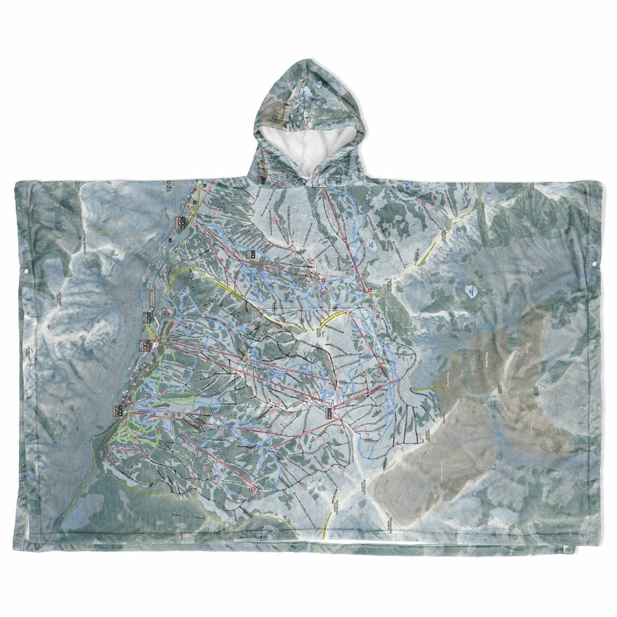 Cottonwoods, Utah Ski Resort Map Flannel Blanket Poncho