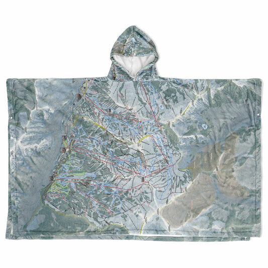 Cotton woods, Utah Ski Resort Map Flannel Blanket Poncho