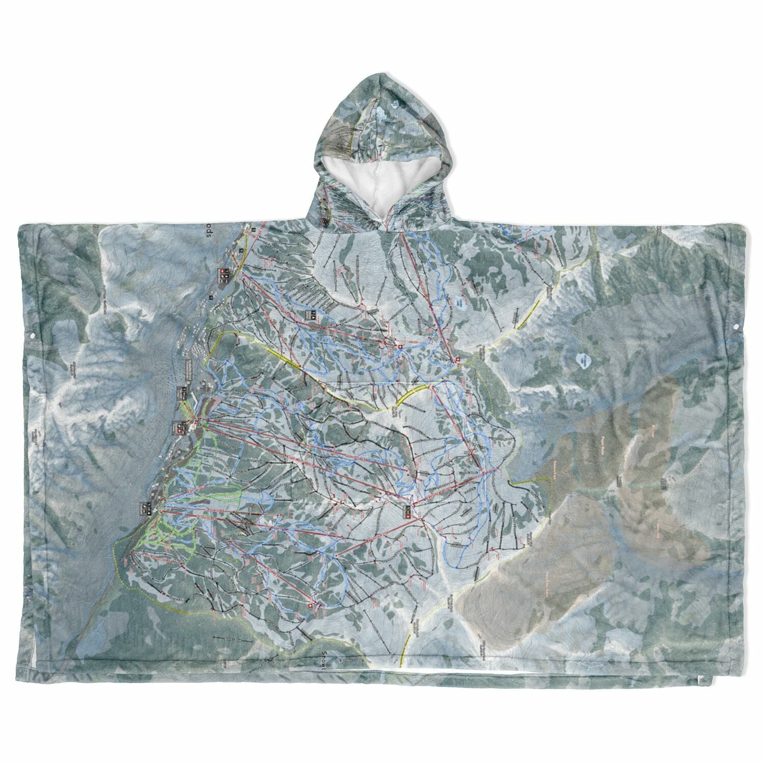 Cotton woods, Utah Ski Resort Map Flannel Blanket Poncho