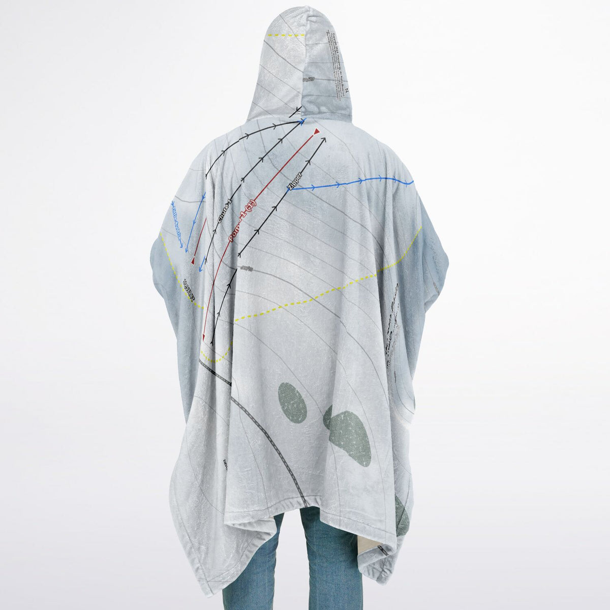 Beartooth Basin, Wyoming Ski Resort Map Flannel Blanket Poncho