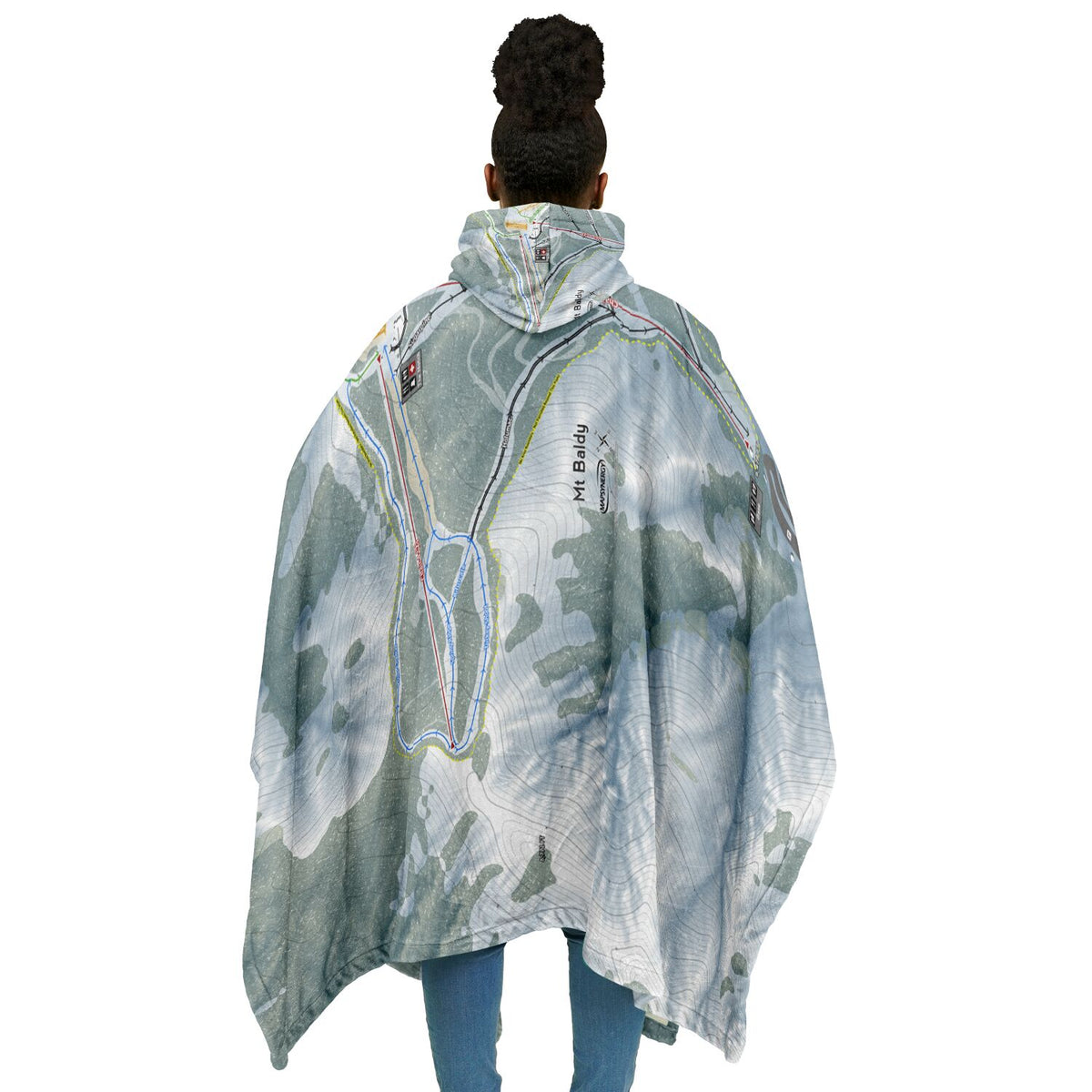 Mt Baldy, California Ski Resort Map Flannel Blanket Poncho