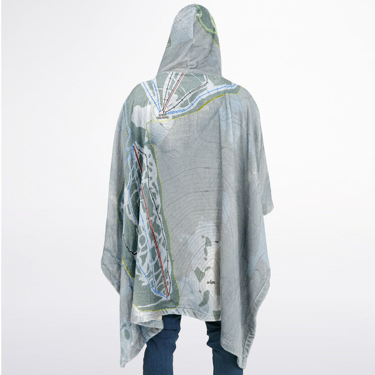 Mt Shasta, California Ski Resort Map Flannel Blanket Poncho