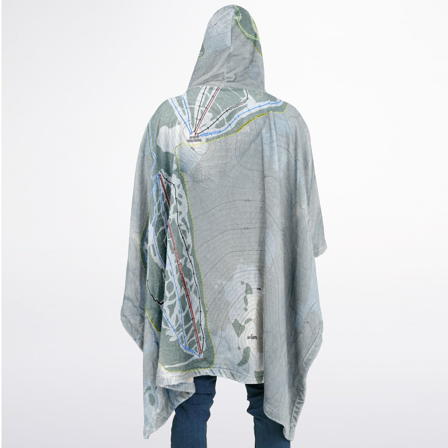 Mt Shasta, California Ski Resort Map Flannel Blanket Poncho