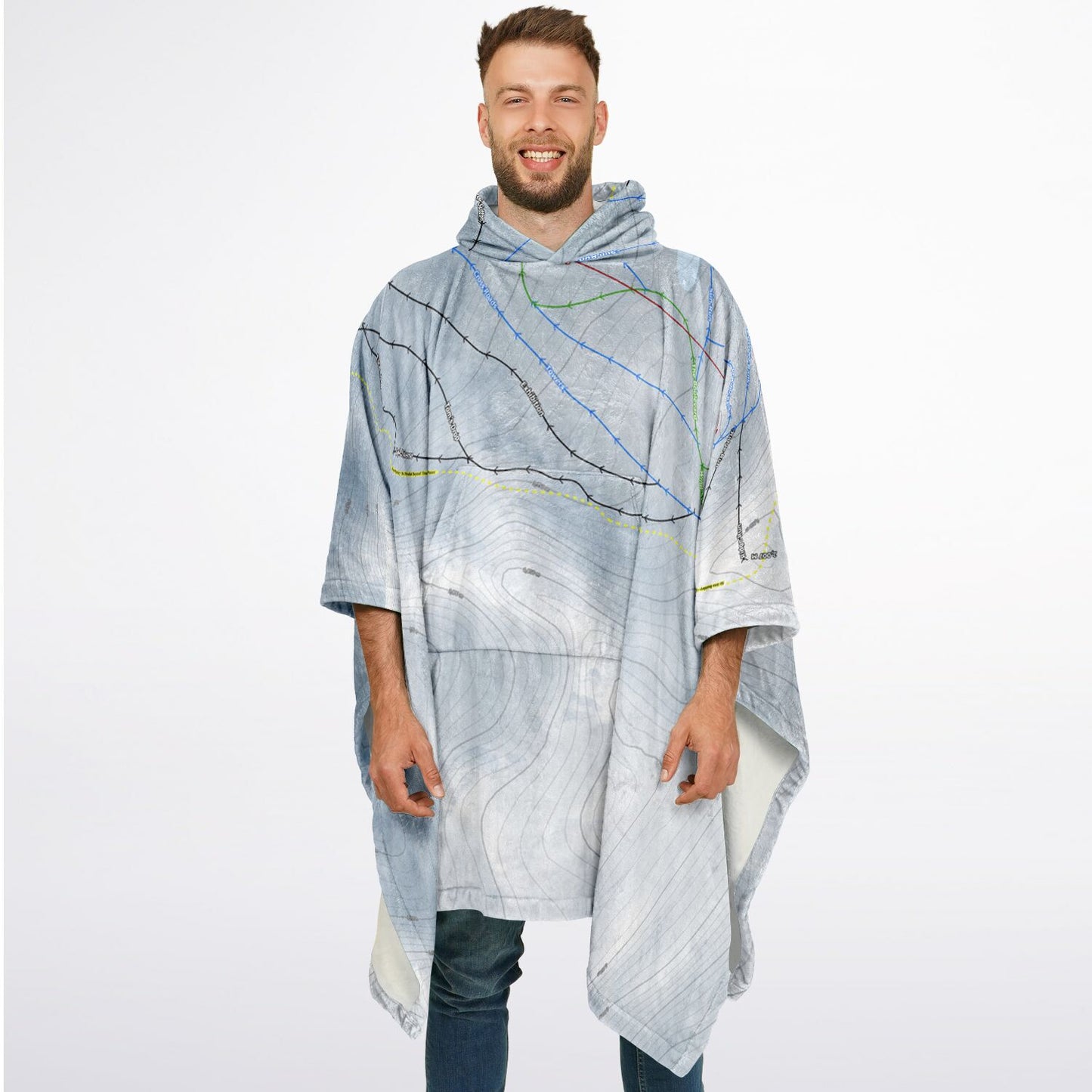 Ohau, New Zealand Ski Resort Map Flannel Blanket Poncho - Powderaddicts
