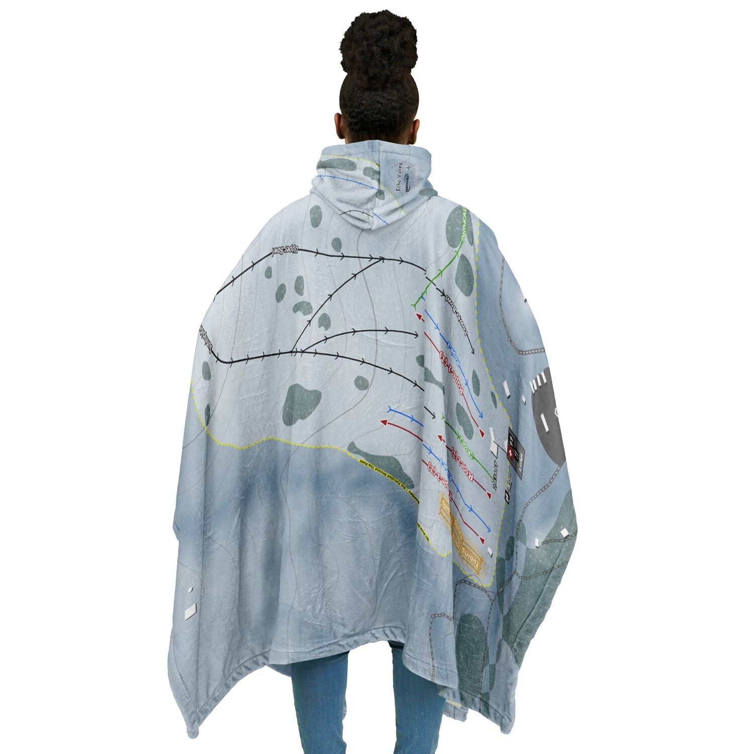 Echo Valley, Washington Ski Resort Map Flannel Blanket Poncho