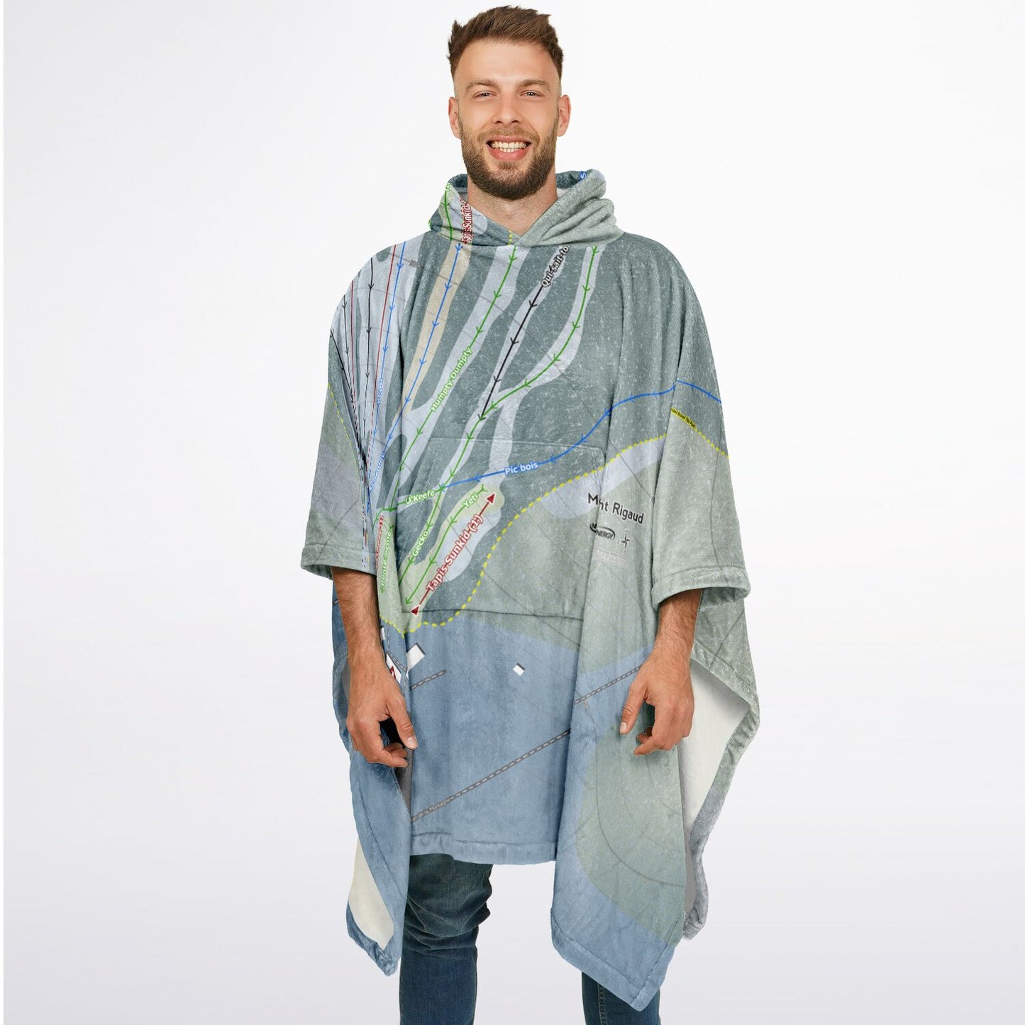 Mont Rigaud, Quebec Ski Resort Map Flannel Blanket Poncho