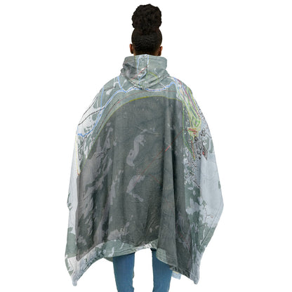 Tamarack, Idaho Ski Resort Map Flannel Blanket Poncho