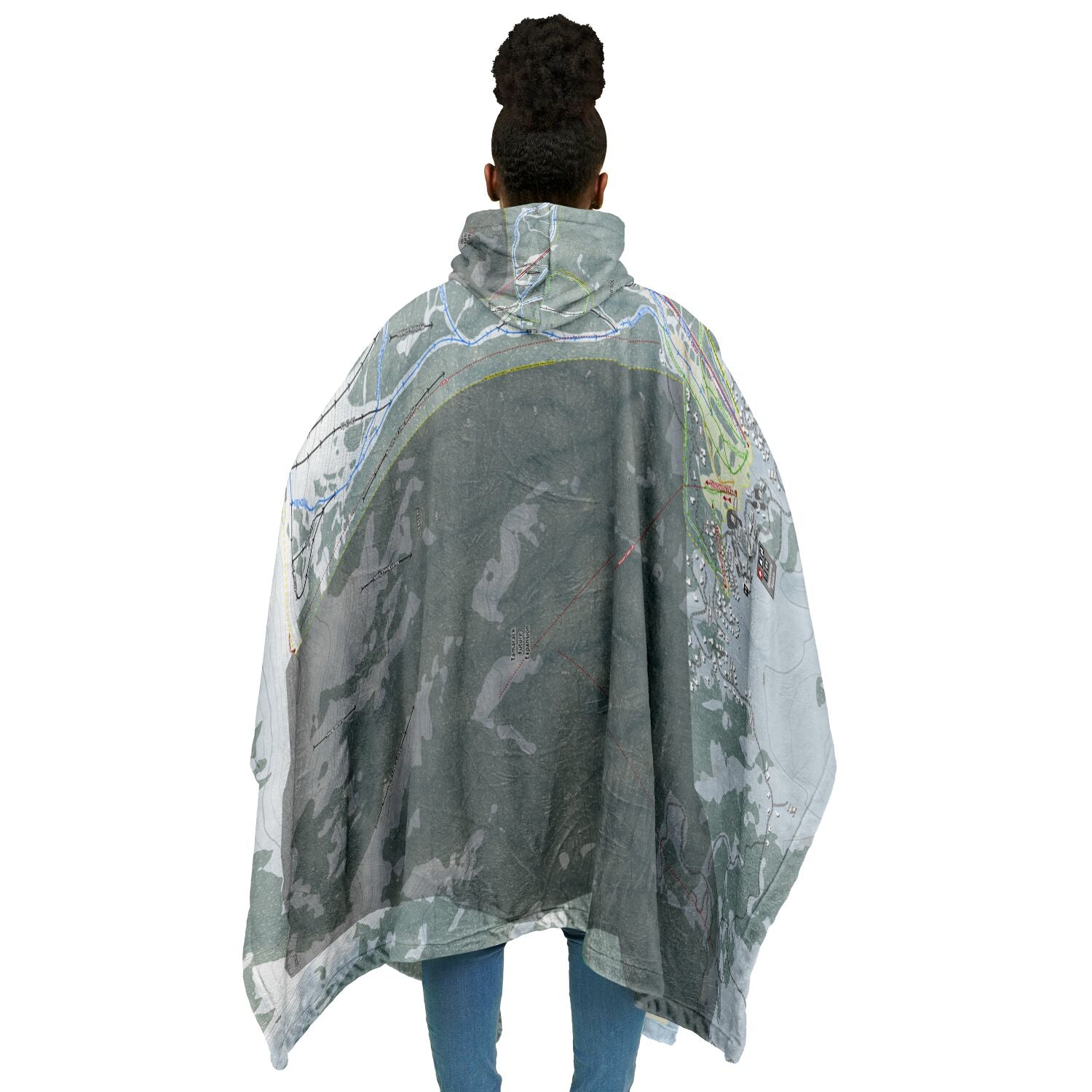 Tamarack, Idaho Ski Resort Map Flannel Blanket Poncho